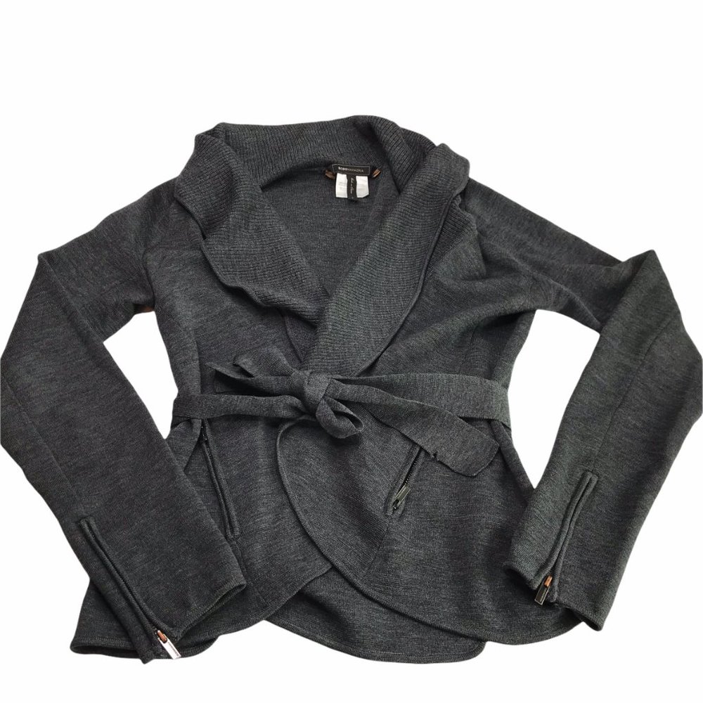 BCBG Belted Cardigan Sweater Dark Charcoal Gray S